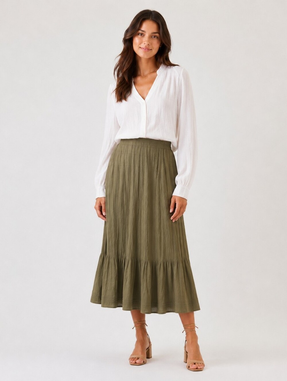 Talbots Pleated Sage Green Single Tier Flowy FullyLined Skirt 12P Fairy Festival